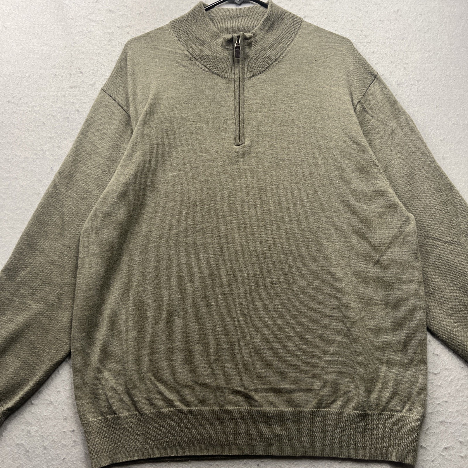 Jos A Bank Traveler Sweater Mens Xl Olive Merino Wool Quarter Zip Pullover